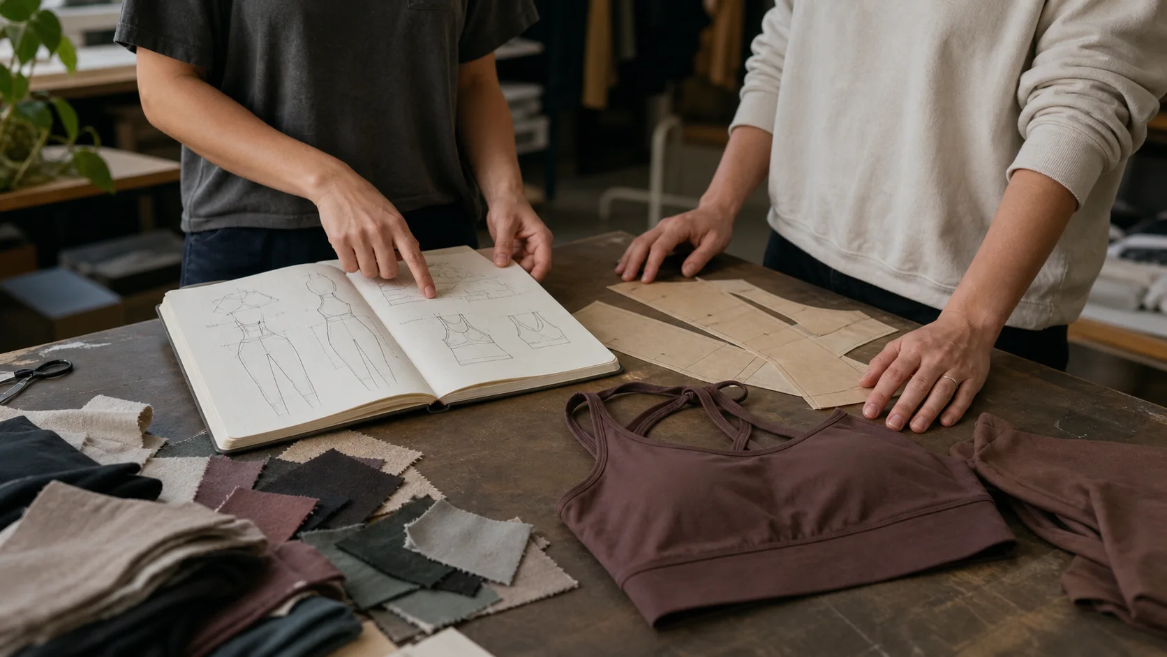Illustrative sketches, sample and pattern pieces prepared for a product brief