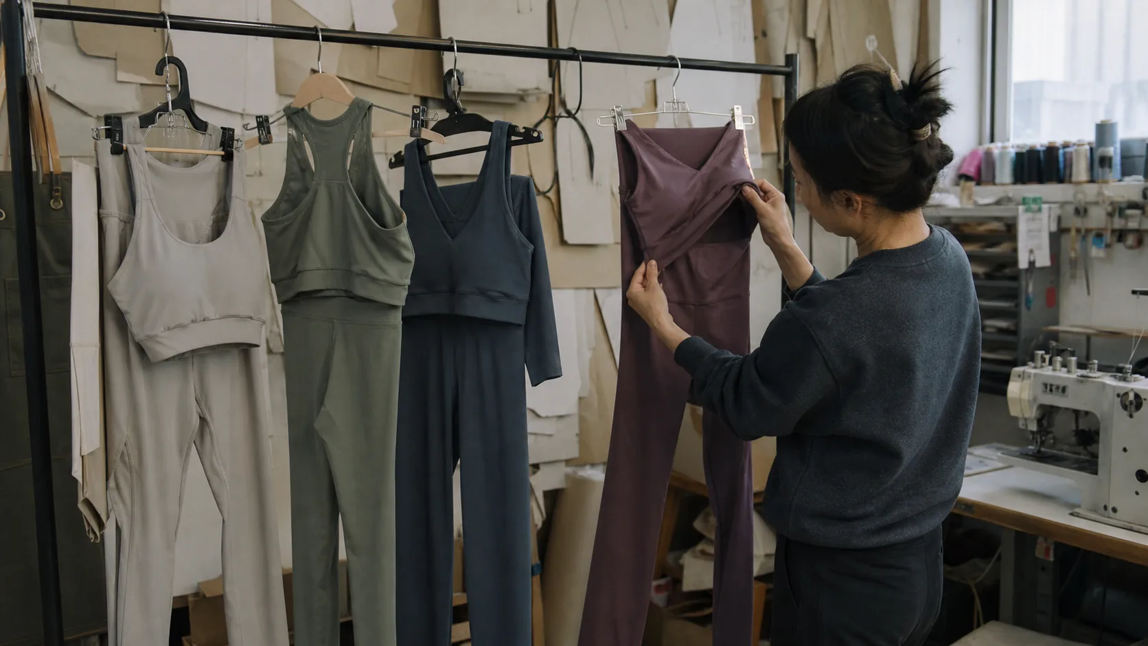 Illustrative activewear samples arranged for development review
