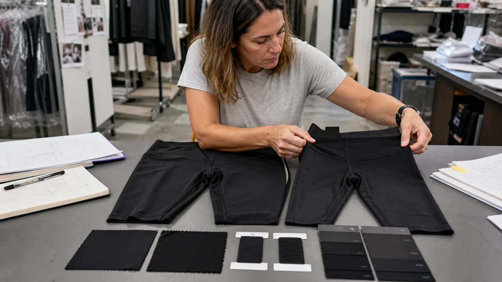 Illustrative garment and specification comparison, not a Gymshark product or facility